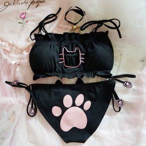 Women's Lingerie Set Black Kitty Top & Underwear